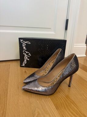 Sam Edelman Metallic Gunmetal/Silver Pointed-Toe Pumps
